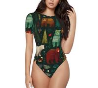 BLWSLC Colorful Bear - Mono de manga corta para mujer, estilo casual, para fiestas, uso diario, con dobladillo de botón a presión, Negro, XXL