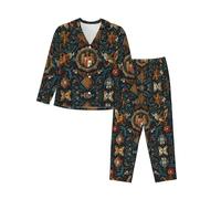 BLWSLC Conjunto de pijama casual para mujer, de manga larga, con escudo de armas, estampado real, imprescindible para las vacaciones, Negro, XL