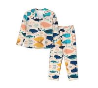 BLWSLC Conjunto de pijama casual para mujer, manga larga, estampado de cómics, ballena, un artículo imprescindible para las vacaciones, NEGRO, XXL