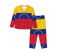 BLWSLC Conjunto de pijama casual para mujer, manga larga, estampado de la bandera de Venezuela, imprescindible para las vacaciones, NEGRO, S