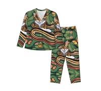 BLWSLC Conjunto de pijama casual para mujer, manga larga, estampado de la historia de la serpiente y el gato, ropa de descanso imprescindible para las vacaciones, Negro, XL