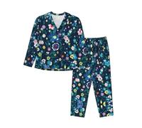 BLWSLC Conjunto de pijama de manga larga con estampado de jardín Moonlight Garden, se puede llevar como ropa exterior o ropa de descanso., Negro, S