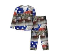 BLWSLC Conjunto de pijama de manga larga para mujer con estampado de soldados militares estadounidenses patrióticos del Día de los Caídos, conjunto de pijama de manga larga con botones disponible en 5