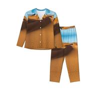 BLWSLC Conjunto de pijama de manga larga para mujer, diseño de dunas de arena en el desierto del Sahara, conjunto de pijama de manga larga con botones, disponible en 5 tallas, Negro, L