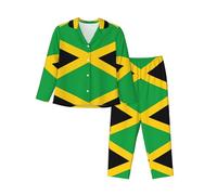 BLWSLC Conjunto de pijama para mujer con estampado de bandera de Jamaica, ropa de descanso de manga larga, cárdigan, adecuado para primavera y otoño., Negro, Large