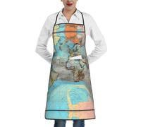 BLWSLC Delantal de cocina con diseño de mapa del mundo de dibujos animados, delantal de cocina ajustable, adecuado para barbacoas, restaurantes, jardinería y floristería.