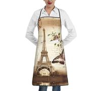 BLWSLC Delantal de cocina vintage con diseño de mariposa de la Torre Eiffel de París, delantal de cocina ajustable, adecuado para barbacoas, restaurantes, jardinería y floristería.