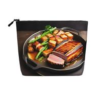 BLWSLC Deliciosa bolsa de cosméticos de una sola capa impresa con carne a la parrilla, bolsa de almacenamiento, adecuada para el almacenamiento diario, imprescindible para viajes de negocios.