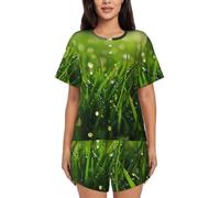 BLWSLC Dew on the grass - Conjunto de pijama para mujer, camiseta de manga corta y pantalones cortos, conjunto de pijama de 2 piezas, Negro, 3X-Large-5X-Large