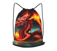 BLWSLC Dragon King in Fire - Mochila de viaje con cordón para gimnasio, portátil, adecuada para viajes cortos, Negro, Medium