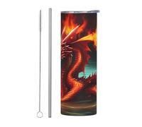 BLWSLC Dragon King in Fire - Taza de café con pajilla impresa para viajes y oficina, 567.0 g
