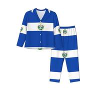 BLWSLC El Salvador - Conjunto de pijama estampado para mujer, pijama de manga larga, cárdigan, adecuado para primavera y otoño, Negro, XXL