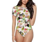 BLWSLC Enterizo de manga corta con estampado de piña tropical hawaiana para adultos, con cuello redondo, adecuado para yoga y fiestas, Negro, S
