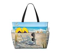 BLWSLC Escena de playa con sillas, bolsa de playa impresa ligera y plegable, adecuada para empacar viajes y uso en el gimnasio