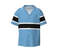 BLWSLC Flag of Botswana - Camisa de manga corta con botones para hombre, cuello cubano, casual, playa, vacaciones, NEGRO, 3X-Large-5X-Large