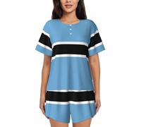 BLWSLC Flag of Botswana - Conjunto de pijama para mujer, camiseta de manga corta y pantalones cortos, conjunto de pijama de 2 piezas, NEGRO, XX-Large-5X-Large