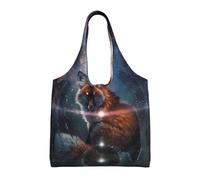 BLWSLC Fox On The Galaxy - Bolsa de lona estampada de un solo hombro, bolsa de deporte de fitness adecuada para viajes, viajes o compras