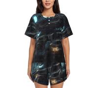 BLWSLC Future Robot - Conjunto de pijama para mujer, camiseta de manga corta y pantalones cortos, conjunto de pijama de 2 piezas, Negro, Small-5X-Large
