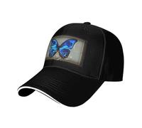 BLWSLC Gorra de béisbol clásica con estampado de mariposas azules, visera curvada, estilo sándwich, ajustable, 8 colores, negro, adecuada para fitness al aire libre y viajes, Negro, Talla única