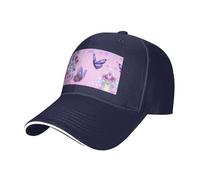 BLWSLC Gorra de béisbol clásica con estampado de mariposas rosas, visera curvada, informal, ajustable, 8 colores, negro, adecuada para fitness al aire libre y viajes, azul marino, Talla única