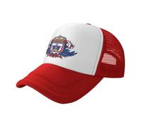 BLWSLC Gorra de béisbol de malla estampada negra con la bandera de la Orden del Mérito de Serbia, gorra de camionero transpirable, adecuada para pesca y senderismo, Rojo, One Size-Large