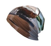 BLWSLC Gorro de punto con estampado de jugo de coco y fruta de coco, elástico, sin ala, cálido y adecuado para el hogar, esquí o viajes. Negro