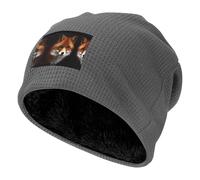BLWSLC Gorro de punto elástico con forro de pelo largo con estampado de zorro negro, adecuado para senderismo y escalada de montaña, gris, Talla única
