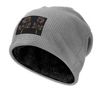 BLWSLC Gorro de punto elástico con forro de pelo largo estampado de flores negras y doradas, adecuado para senderismo y escalada de montaña, gris claro, Talla única