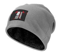 BLWSLC Gorro de punto elástico con forro de pelo largo estampado de la bandera estadounidense de bombero negro, adecuado para senderismo y escalada de montaña, gris claro, Talla única