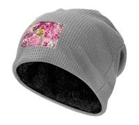 BLWSLC Gorro de punto elástico con forro de pelo largo estampado de pájaro negro en melocotón, adecuado para senderismo y escalada de montaña, gris claro, Talla única