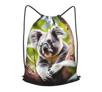 BLWSLC Happy Cute koala - Mochila deportiva con cordón para fitness, viajes, ideal para gimnasio y viajes, Negro, Mediano