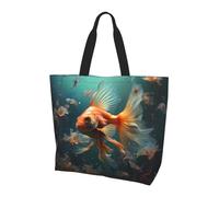 BLWSLC Hermosa bolsa de mano con estampado de estrella de mar, bolsa de mano de gran capacidad para viajes, compras y vacaciones en la playa, Hermoso pez dorado, Talla única