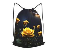 BLWSLC Hermosa mochila de viaje con cordón de color amarillo con estampado de rosas amarillas, portátil, adecuada para viajes cortos, Negro, pequeño