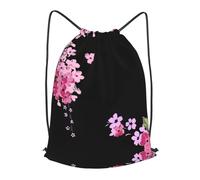BLWSLC Hermosa mochila deportiva con cordón para gimnasio con estampado de flores, 2 tamaños con un bolsillo interno adecuado para el uso diario, Negro, S