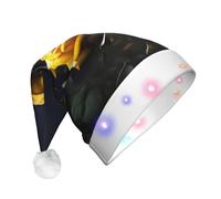 BLWSLC Hermosas rosas amarillas para adultos, sombrero de Papá Noel impreso con luces LED, adecuado para Navidad, Año Nuevo y otras fiestas de vacaciones