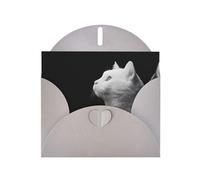 BLWSLC Juego de tarjetas de felicitación de 15,2 x 10,16 cm, diseño de gato blanco mirando a la distancia con sobre, invitaciones de boda/cumpleaños