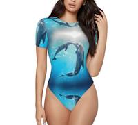 BLWSLC Kiss Dolphin Tale - Mono de manga corta con patrón de cuento de delfín, adecuado para yoga, fitness y vacaciones en la playa, Negro, L