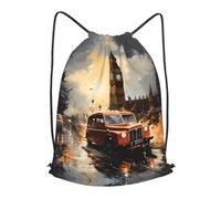 BLWSLC London - Mochila deportiva con cordón y estampado de taxi a color, ideal para gimnasio y viajes, Negro, pequeño