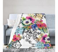 BLWSLC Manta de franela de tamaño grande de 101,6 x 76,2 cm, diseño de flores silvestres, pájaros, hojas, ramas, adecuada para sofás y sillas