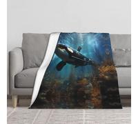 BLWSLC Manta de franela gruesa con estampado de ballenas asesinas, adecuada para habitaciones, decoración del hogar, viajes y camping, 60 x 50 pulgadas