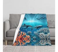 BLWSLC Manta de franela gruesa con estampado de ballenas bajo el mar, adecuada para habitaciones, decoración del hogar, viajes y camping, 60 x 50 pulgadas