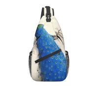 BLWSLC Mochila de un solo hombro para hombre, con estampado de pavo real azul, bolsa cruzada casual con correa de hombro ajustable gruesa adecuada para salidas diarias