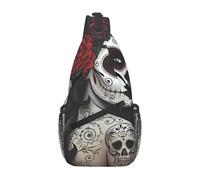 BLWSLC Mochila de un solo hombro para hombre, diseño de calavera y huesos cruzados, bolsa cruzada casual con correa de hombro ajustable gruesa adecuada para salidas diarias