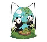 BLWSLC Mochila de viaje con cordón de dos bonitos pandas grandes, portátil, adecuada para viajes cortos, Negro, pequeño