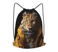 BLWSLC Mochila de viaje con cordón de leopardo en una chaqueta de cuero, portátil, adecuada para viajes cortos, Negro, pequeño