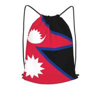 BLWSLC Mochila de viaje con cordón estampada con la bandera de Nepal, portátil, adecuada para viajes cortos, Negro, Mediano