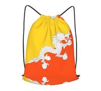 BLWSLC Mochila de viaje con cordón estampada con la bandera del Reino de Bután, portátil, adecuada para viajes cortos, Negro, Medium