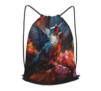 BLWSLC Mochila de viaje con cordón estampada de colibrí para gimnasio, portátil, adecuada para viajes cortos, Negro, pequeño