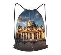 BLWSLC Mochila de viaje con cordón estampada de la Basílica de San Pedro, portátil, adecuada para viajes cortos, Negro, Mediano