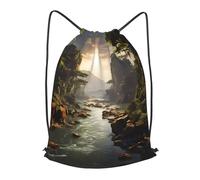 BLWSLC Mochila de viaje con cordón estampada de montañas y ríos, portátil, adecuada para viajes cortos, Negro, S